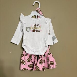 Baby Essentials Baby Girls 3-pc Clothing Set Pink Football Ruffle Pant 0-3M